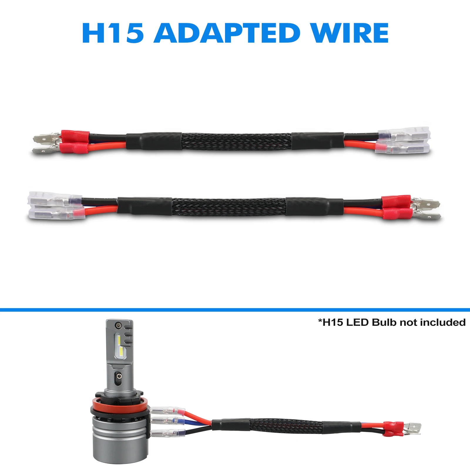 2pcs H15 LED Extension Cable Wiring Harness, H15 LED Headlight Conversion Wire Connector, H15 LED Headlight Bulb Adapter Wire