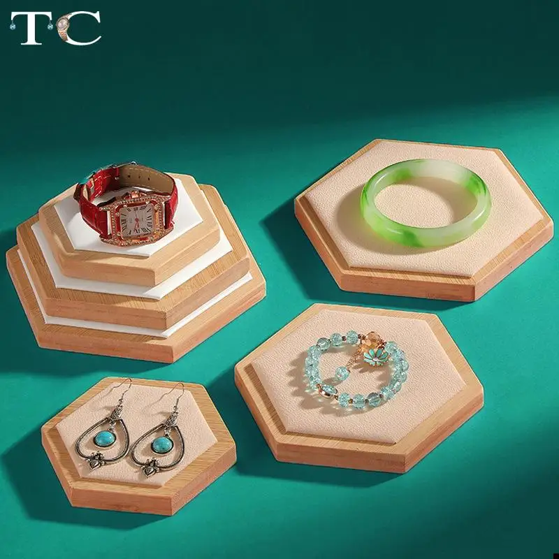Bamboe en hout fluwelen zeshoekige sieraden display lade ring oorbellen ketting hanger armband opslag display lade
