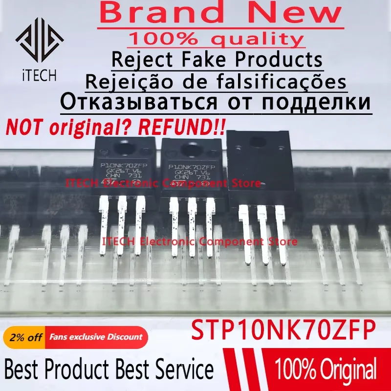 10pcs/lot Original P10NK70ZFP STP10NK70ZFP N-Channel Power MOSFET 700V/8.6A 850mOhms TO-220F 100%New and Genuine