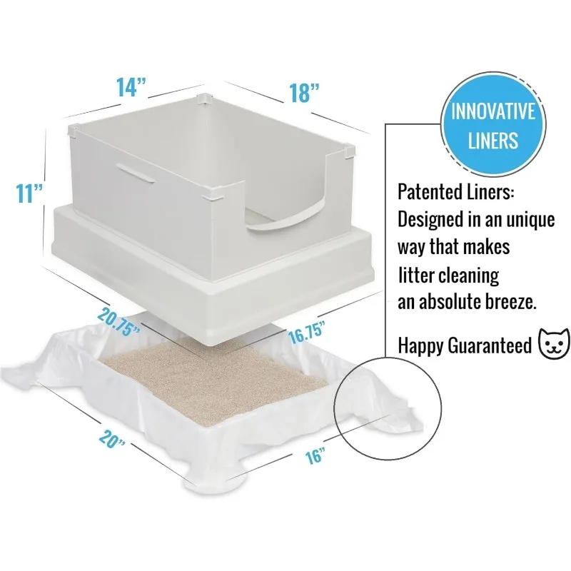 V2 Deluxe Cat Litter Box Starter Kit, Includes 56ct Disposable Standard Sifting Liners, White