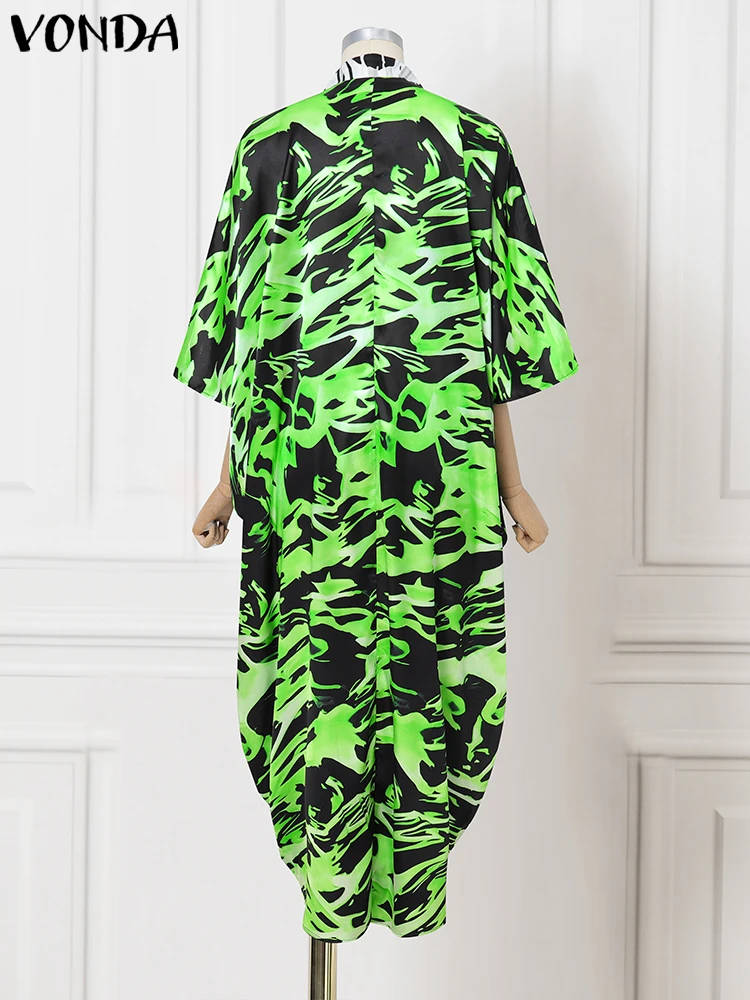 فوندا 2025 فستان نسائي مقاس كبير فستان ماكسي طويل مطبوع عتيق 3/4 كم جناح الخفافيش رداء فضفاض موضة فساتين الحفلات #2