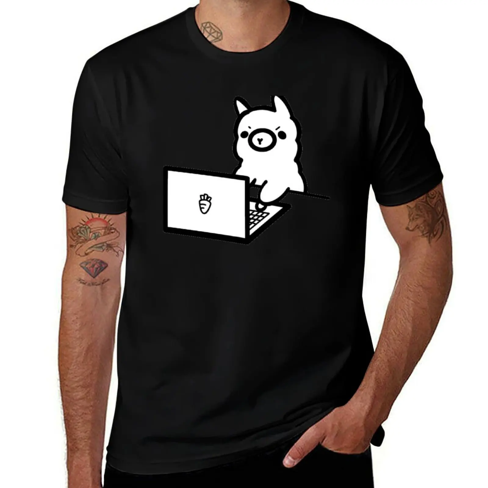 

Ollama Open Source AI Logo On Laptop T-Shirt t shirts for man cotton soft T-Shirt