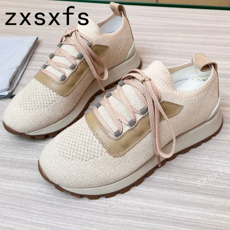 

2023 New Spring Summer Braid Patchwork Women Sneakers Lace Up Round Toe Thick Sole Flats Shoes Brand Casual Daily Shoes