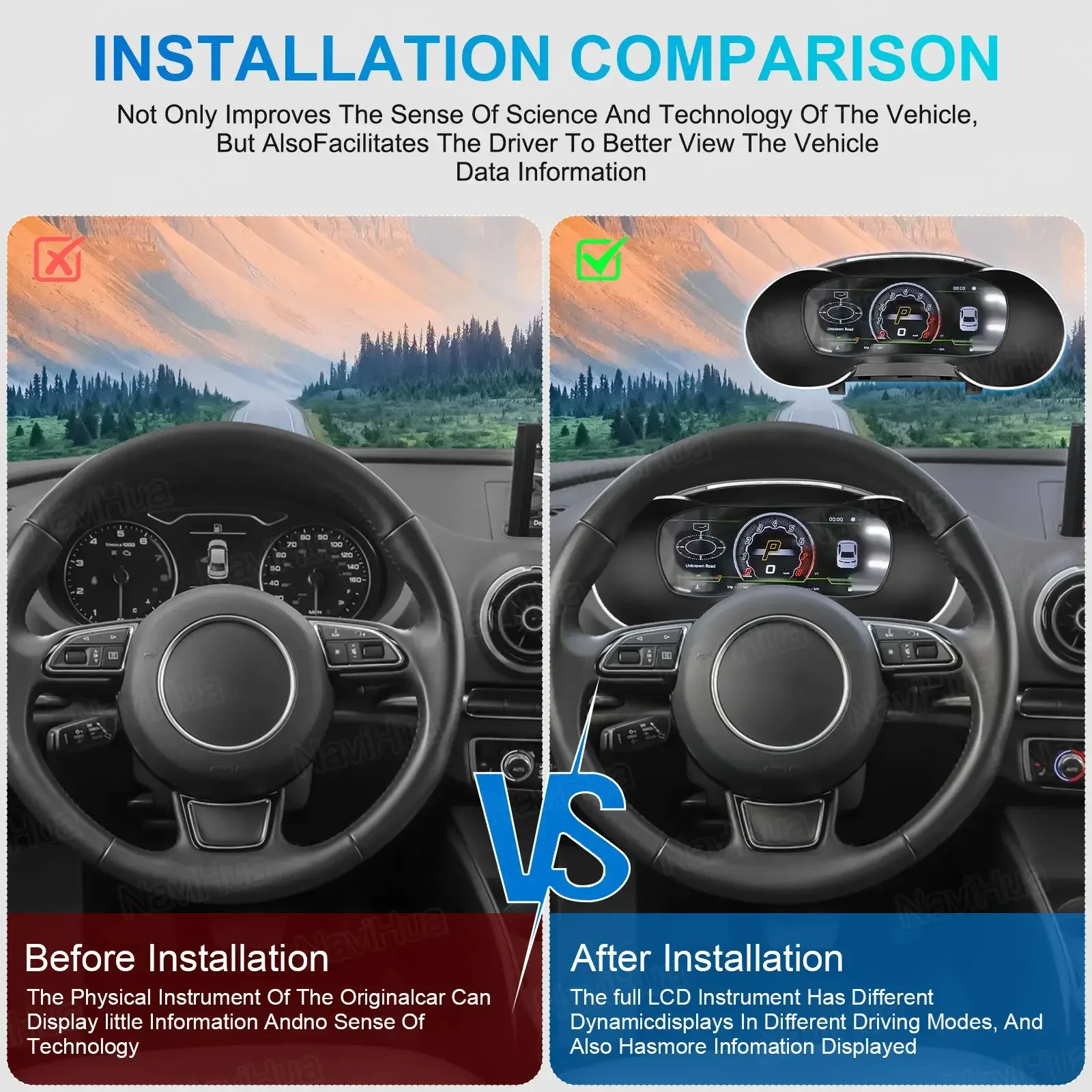 

Цифровая приборная панель Navihua LCD (виртуальный кокпит) для Audi A3 2014-2019: автомобильный дисплей, спидометр, ЖК-инструментальная панель