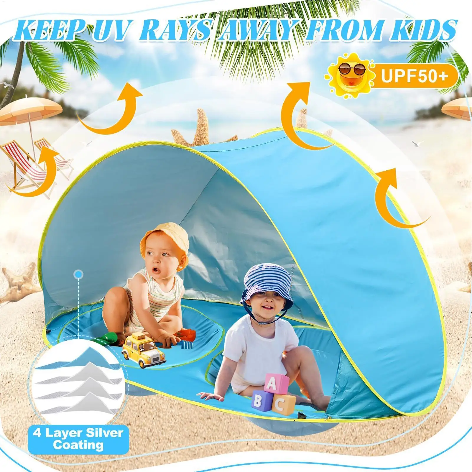 Kid Beach Tent With Pool UV Protection Sun Shelter Kids Pop-up Beach Tent Sun Shade For Outdoor Summer Camping Water Swimming view 2