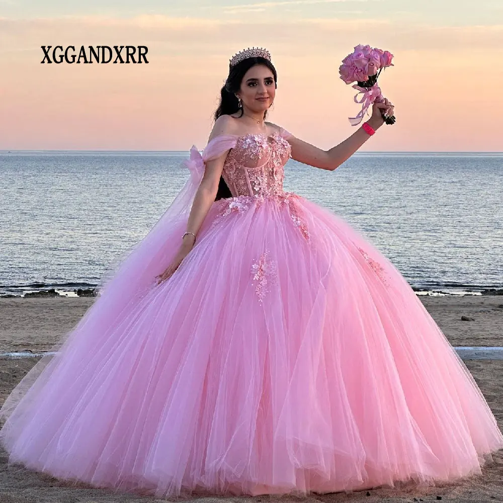 New In Pink Flower Quinceanera Dresses 2024 Ball Gown Prom Dress Sweet 15 16 Girl Pageant Gala Birthday Vestidos De 15 Años Miss