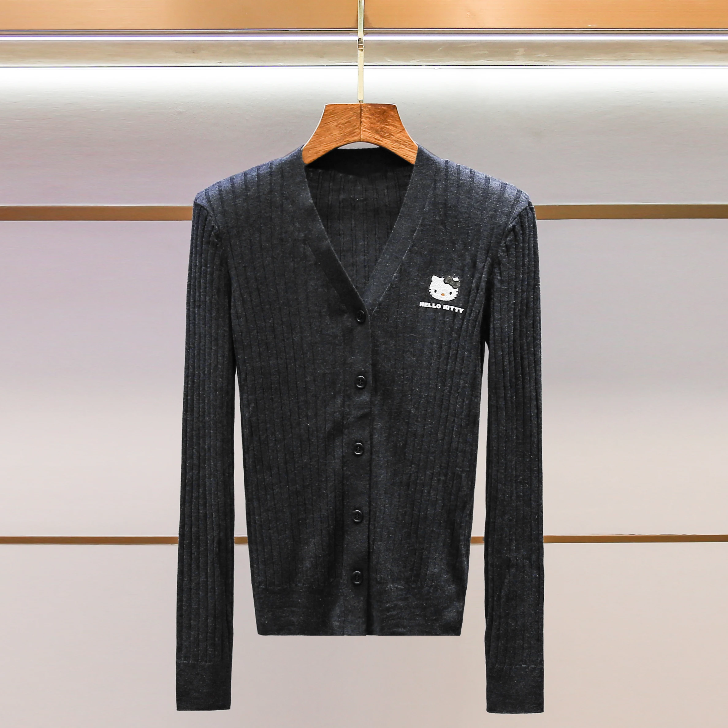 

Women's Knitwear Deep ey Waist-Cinching Kit Print Long Sve V-ne Cardigan Regular Fit Commute Sle