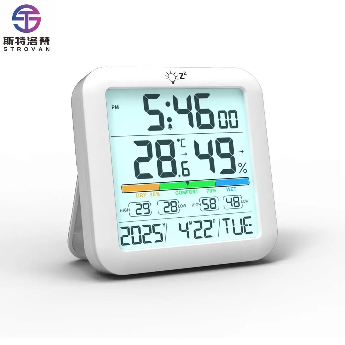 単三電池駆動 LCDバックライトスクリーン 磁気吸着式 温度計・湿度計 アラームクロック カレンダー表示付き