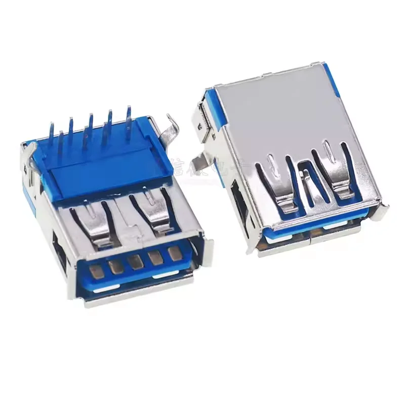 100PCS USB Socket Female Connector A Female 90 Degree Crimped USB Seat 3.0 AF 90 Degree 9p Blue