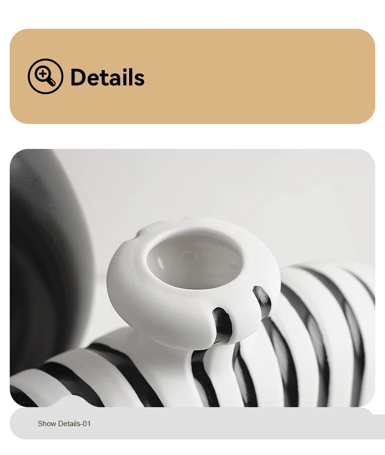 Zebra Stripes Ceramic Vase Artificial Flower Decorative Flowers Pots Desk Decoration Modern Floral Vases Room Aesthetic Decor