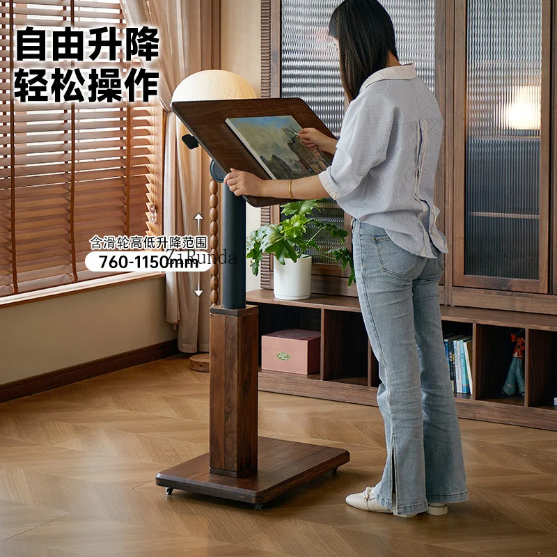 

North American Black Walnut Mobile Lifting Solid Wood Folding Home Bedside Table Student Desk