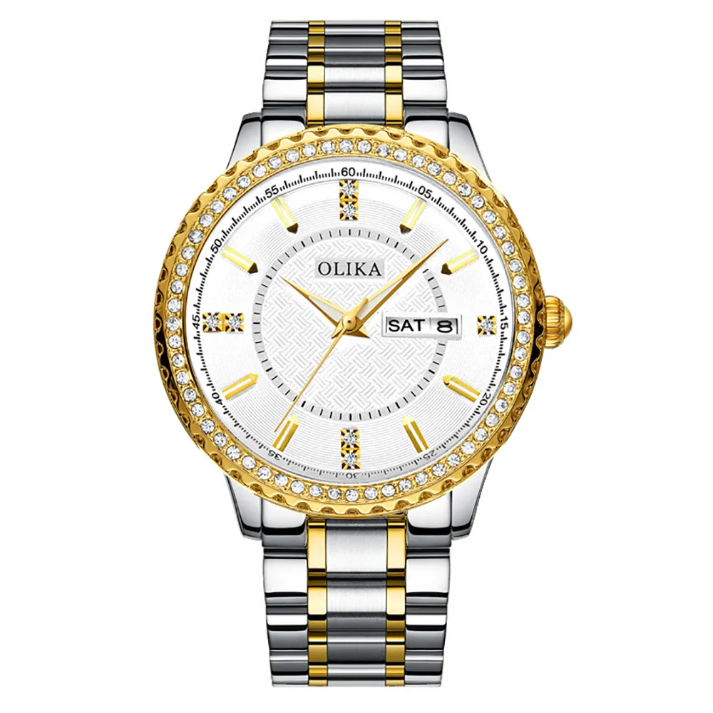 Новые часы, мужские модные водонепроницаемые кварцевые часы из нержавеющей стали, инкрустированные бриллиантами, женские повседневные часы для пар 2025