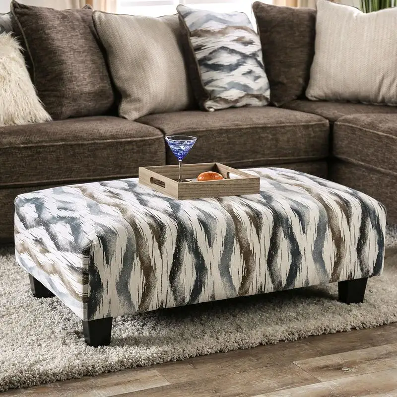 

Contemporary Upholstered Ottoman with Soft Microfabric and Tapered Block Legs, Multi-Finish Design