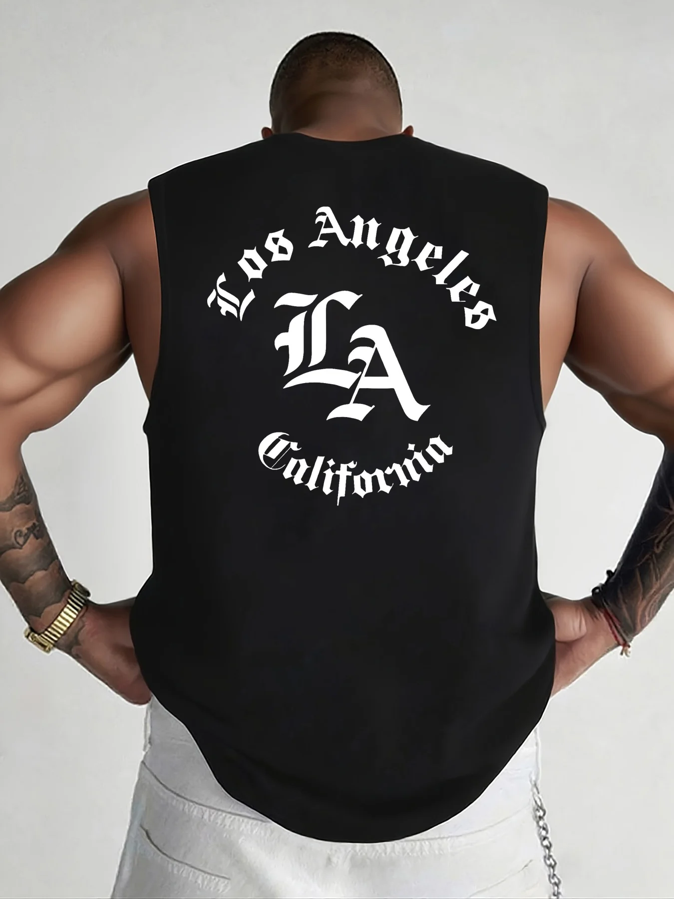 Camiseta sin Mangas para Hombre, 100% Algodón, Estilo Veraniego, Estampado Los Ángeles LA, Informal, Deportiva, Holgada, Transpirable, Cuello Redondo