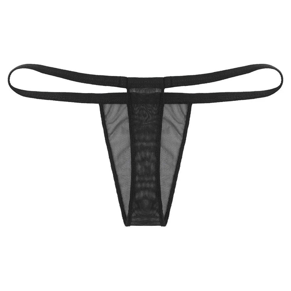 Sexy Men Ultra Thin Mesh See Through Thong Panties Solid Color Breathable Perspective T Back Underpants Low Waist Elastic Briefs