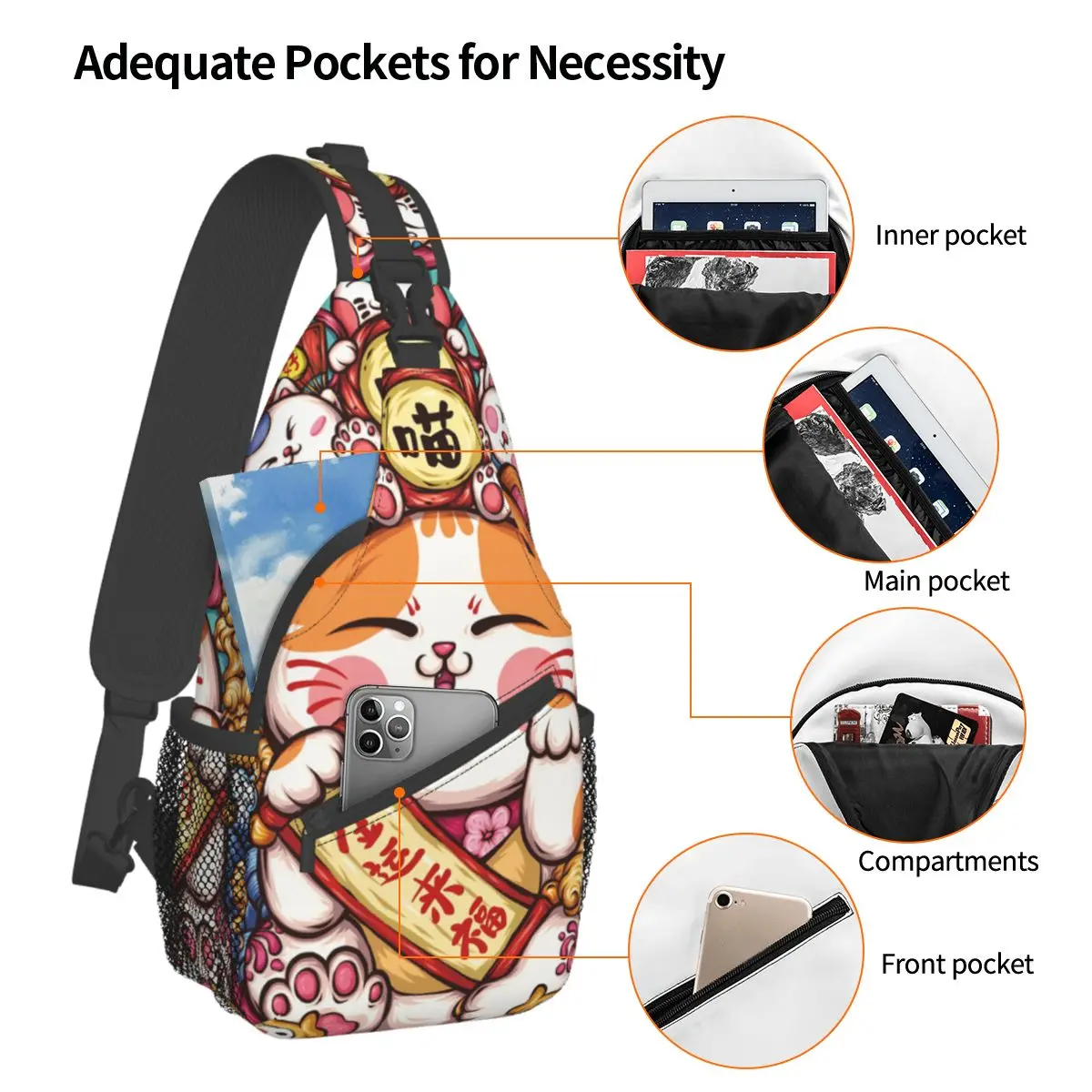 Japanese Style Crossbody Bag Sports Lucky And Blessing Chest Bag Unisex Women Man Fashion Shoulder Backpacks Travel