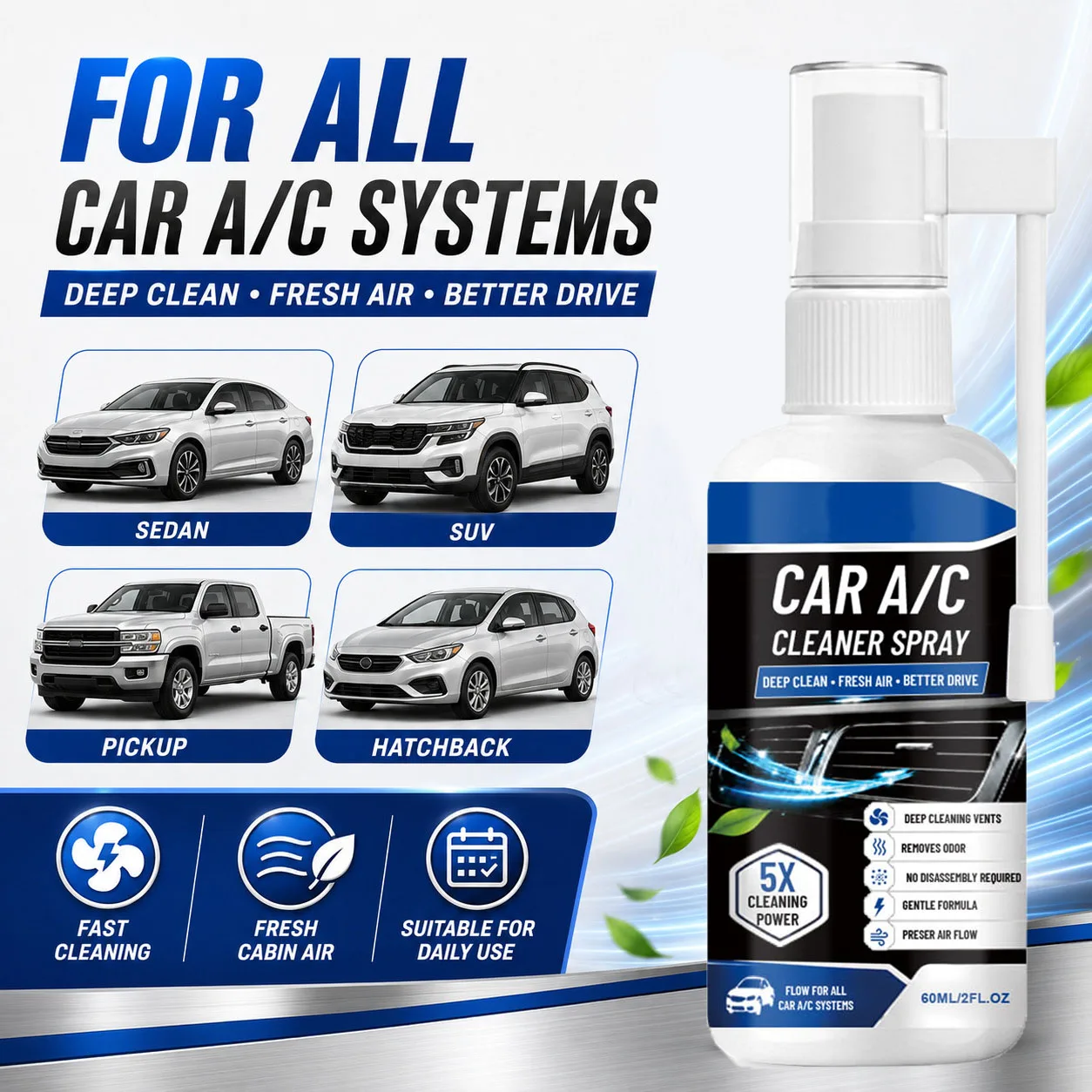Klimaanlagen-Reinigungsspray für Autos, entfernt Geruch, Staub und Schimmel, Schaumreiniger für Klimaanlagenlüftungsschlitze, geeignet für die meisten Autos, SUVs und Fahrzeuge – Detail 3