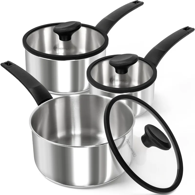 

Stainless Steel Saucepan with Lid 1QT & 2QT & 3QT, Triply Stainless Steel Saucepans with Bakelite Handle, Premium Nonstick