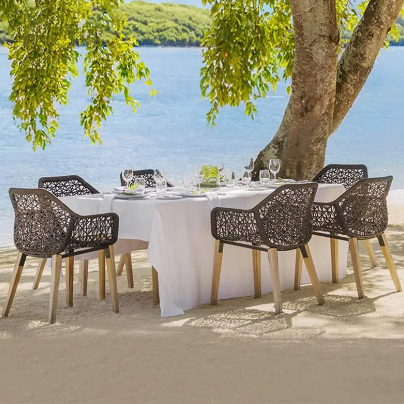 

Nordic Outdoor Table And Chair Outdoor Villa Courtyard Garden Table And Chair Hotel Terrace Balcony Teak Rattan