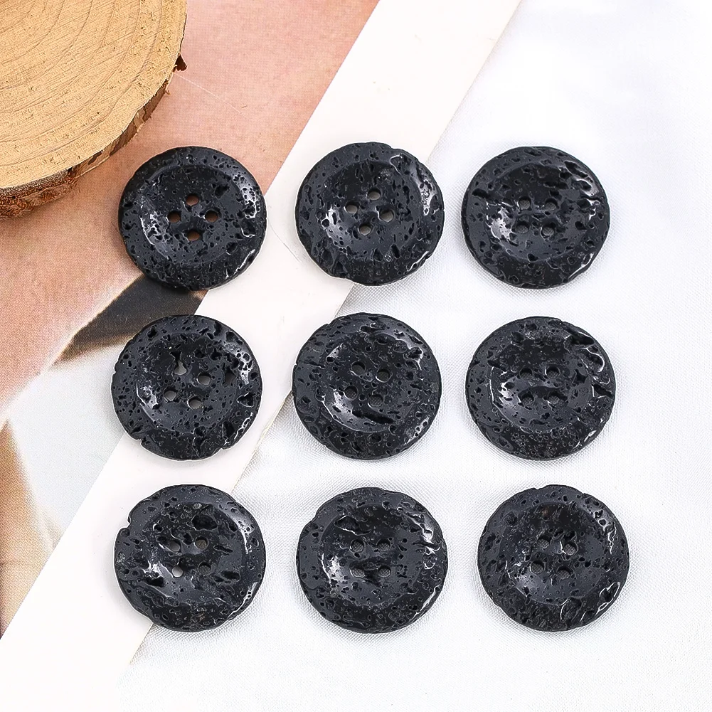 1PC 22mm Volcanic Stone Buttons Black 4-hole Flat Back Buttons Sewing Craft Scrapbooking Decoration Shirt Clothing Accessories