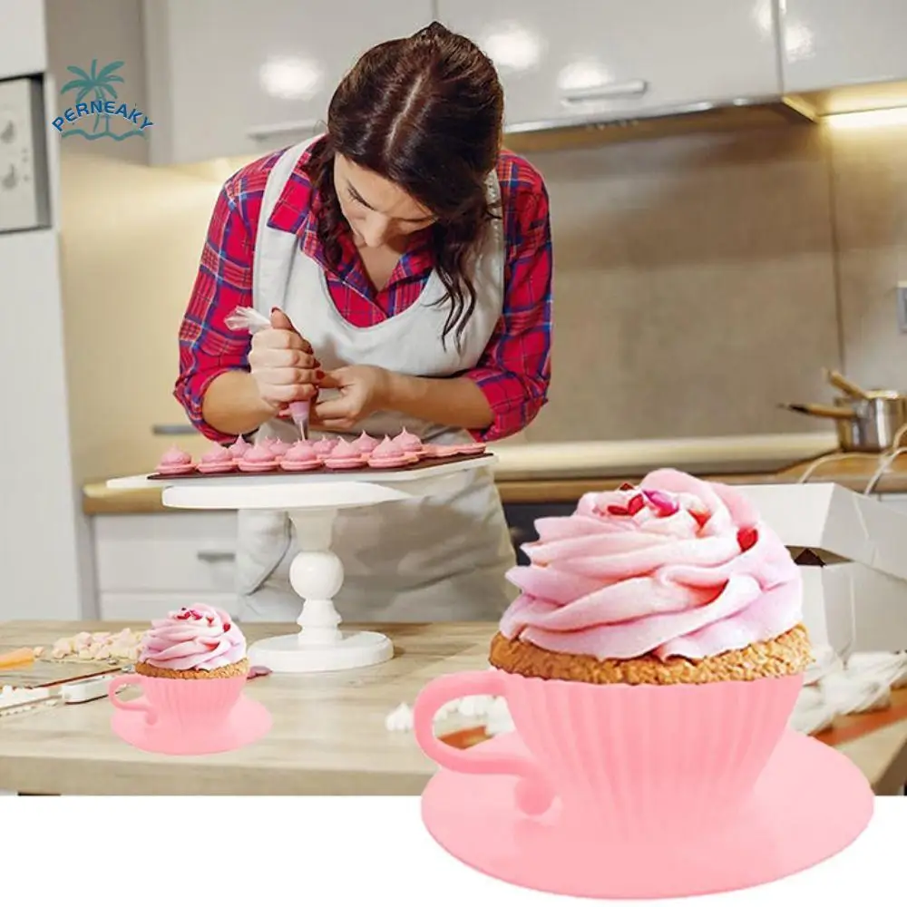 

Household Silicone Teacup Cake Mold Reusable with holder Muffin Cups Non Stick Cupcake Mold Wedding Party