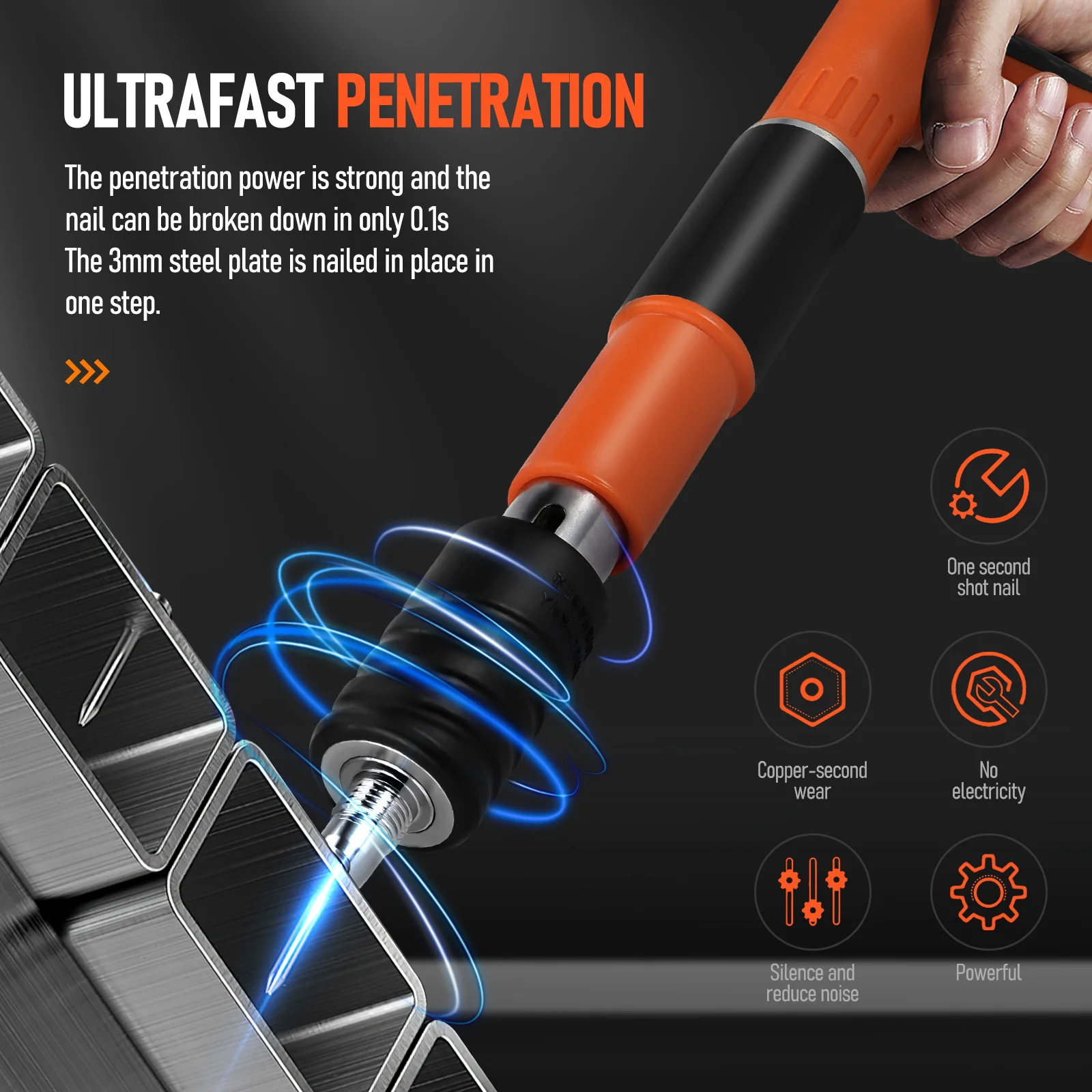 

Portable Nail Gun, Manual Nail Gun with 200 Round Nails, 5 Gears Nail Tool,Adjustable Silencer, Steel Nail Gun for Cement Wall