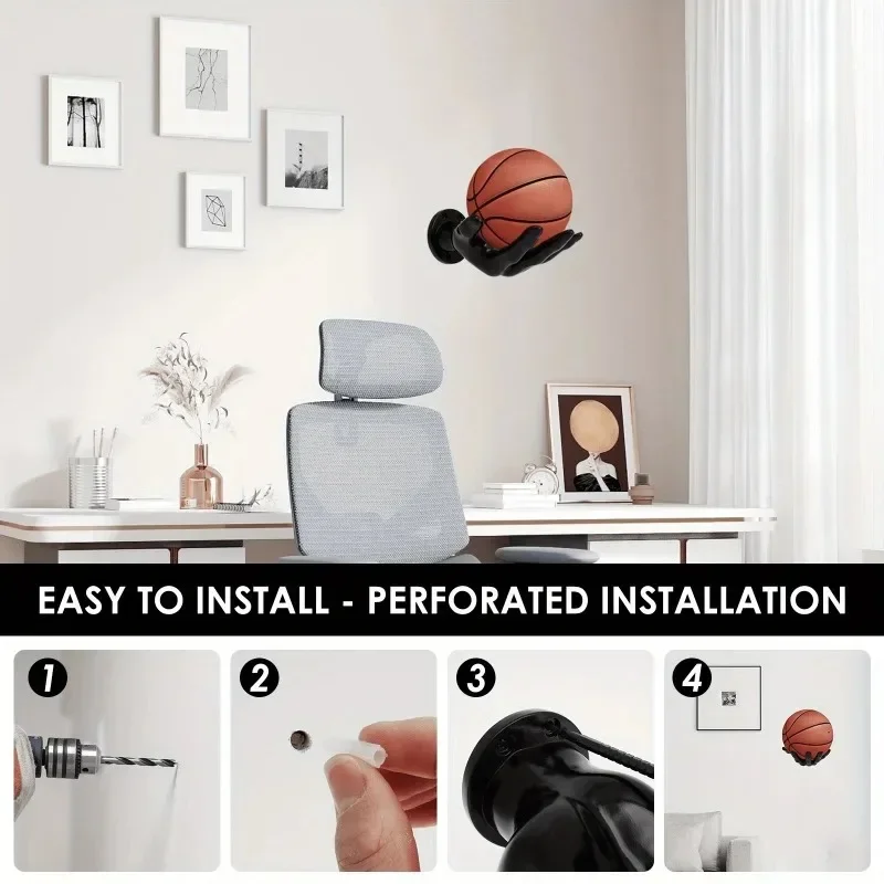 حامل كرة مثبت على الحائط، أرفف حائط على شكل راحة اليد، رف تخزين لعرض كرة السلة وكرة القدم والكرة الطائرة وحرف ديكور المنزل