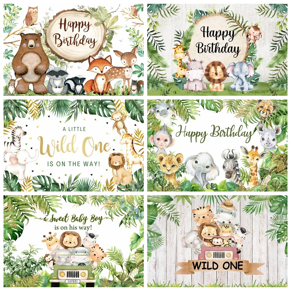 Jungle Safari Tropical Forest Newbron Baby Shower Birthday Party Photography Backdrop Wild One Animal Custom Background Banner