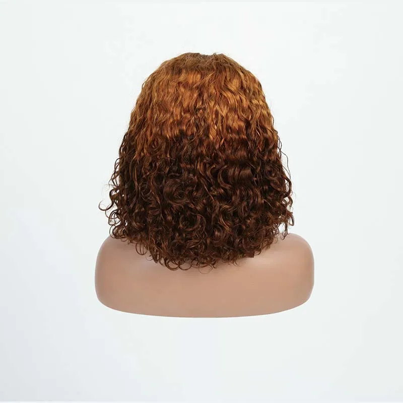 T Lace Head Covers HD Cabello brasileño amarillo oscuro Pelucas rizadas profundas Pelucas reales sin cola, Pelucas de cubiertas de cabello de encaje para mujeres de rebote