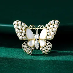 Gold Color Enamel Butterfly Pearl Brooches for Women Shiny Rhinestone Beauty Classic Insects Party Office Brooch Pin Gifts Jewel