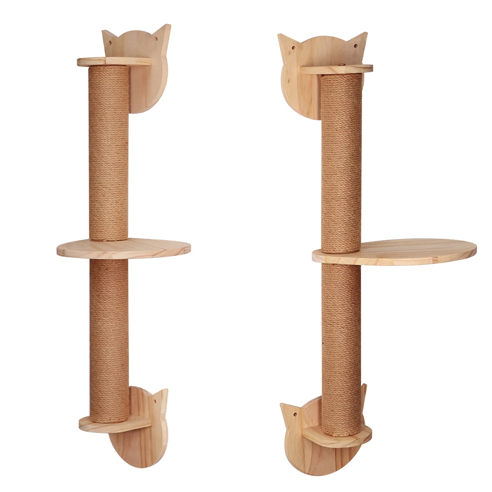 77cm Cat Activity Tree with Scratching Posts Wall Mounted Sisal Scratcher Pine Wall Climbing Hammock for Indoor Cats Accessories