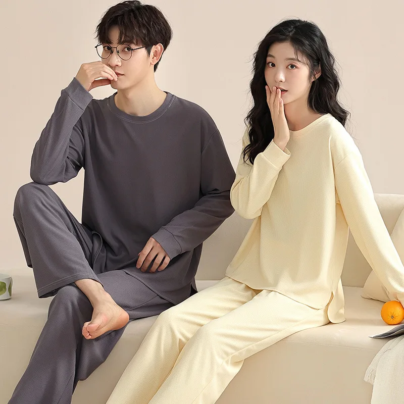 Pijamas de algodón para parejas, ropa de dormir de manga larga, Jersey, pantalones, conjuntos de ropa de estar por casa Kawaii, ropa de dormir coreana suelta