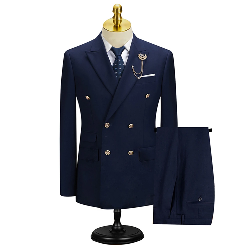 Conjunto de terno de duas peças masculino de ajuste fino, blazer de lapela entalhada, calças ajustáveis na cintura, smoking formal duplo breasted