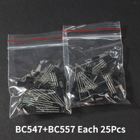 50pcs Transistors BC547 BC557 Each 25pcs BC547B BC557B NPN PNP Triode Transistor DIY Electronic Kit