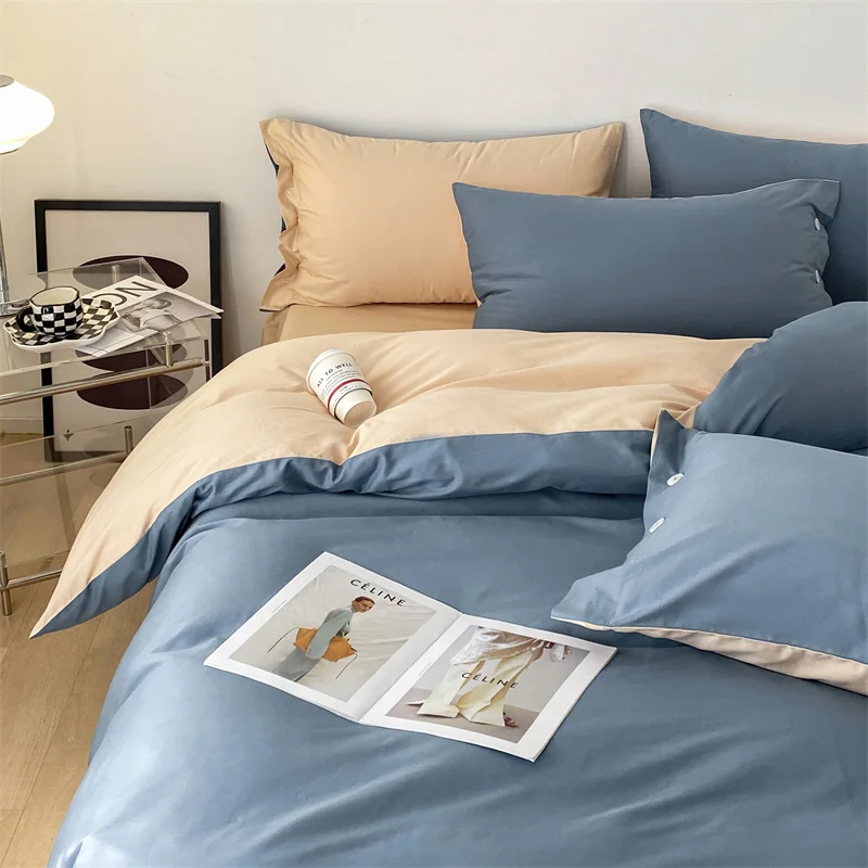 High-Quality Bedding Set,Solid Color Duvet Cover with Zipper, Pillow Sham with Button, Flat Sheet,Bentley Blue,Bed Set