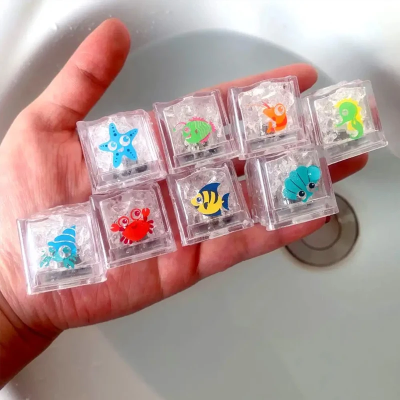 8PCS Cartoon Marine Animal Luminous Ice Cube Bath Toy LED Colorful Luminous Toy Touch Sensitive Luminous Toy