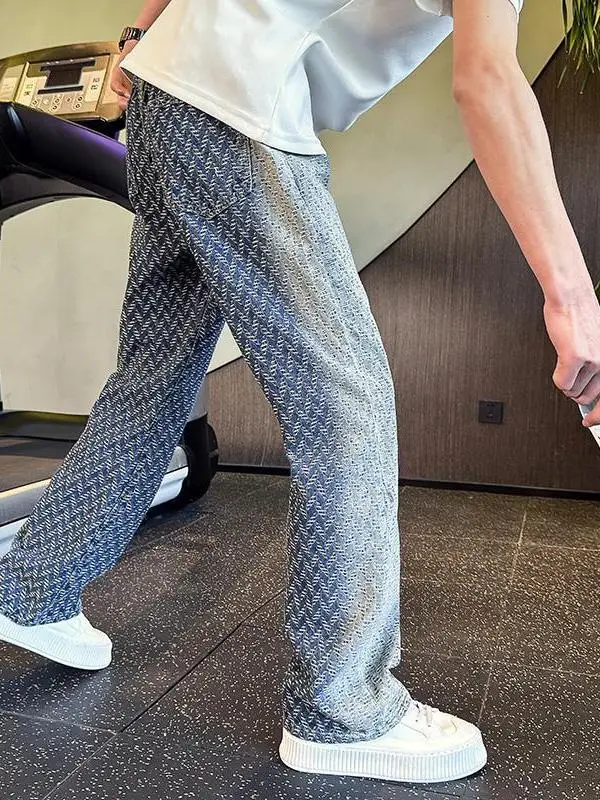 

Мужские джинсы свободного прямого кроя в американском стиле High Street Wave Design, повседневные брюки в стиле хип-хоп, летние молодежные модные джинсы из денима