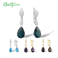 SANTUZZA Silver Drop Earrings 925 Sterling Silver for Women Magic Colorful stone White Cubic Zirconia Fashion Jewelry