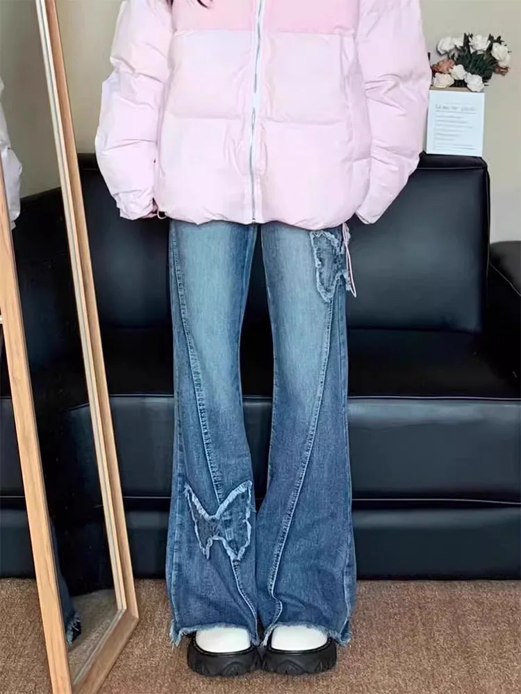 

High Waist Embroidered Large Size Denim Jeans Women's Spring Fashion Patchwork Design Small Straight Leg Hoof...