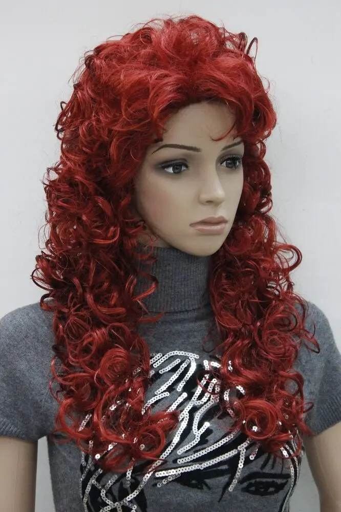 Fashion loose curls dark red color 137# synthetic hair women's 60 cm long wig