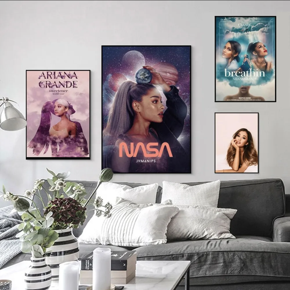 A-Ariana singer G-Grande Poster Self-adhesive Art Poster Retro Kraft Paper Sticker DIY Room Bar Cafe Vintage Decorative Painting