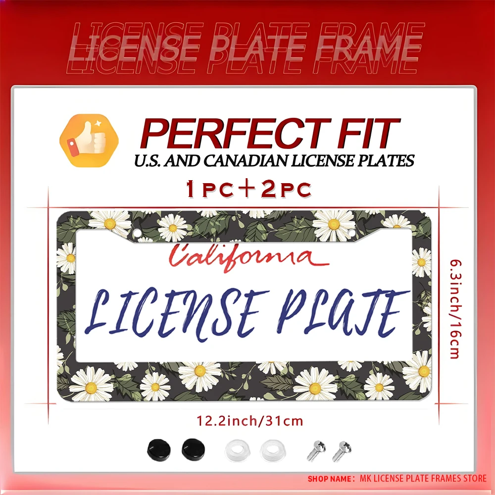 

Retro and Fun Daisy - Printed Aluminum 2 - Hole License Plate Frame with Screw Set, Car Decoration and Gift, 6x12 Inches