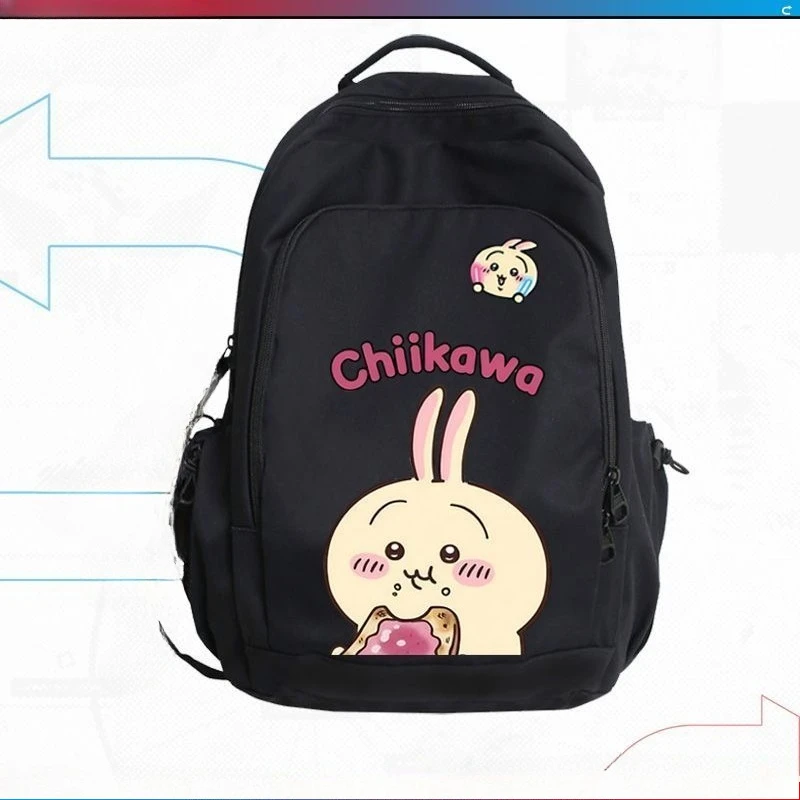 Anime Cartoon Kawaii Chiikawa Schoolbag Nylon Shoulder Back Waterproof Smooth Zipper Portable Hierarchical Storage Side Pocket