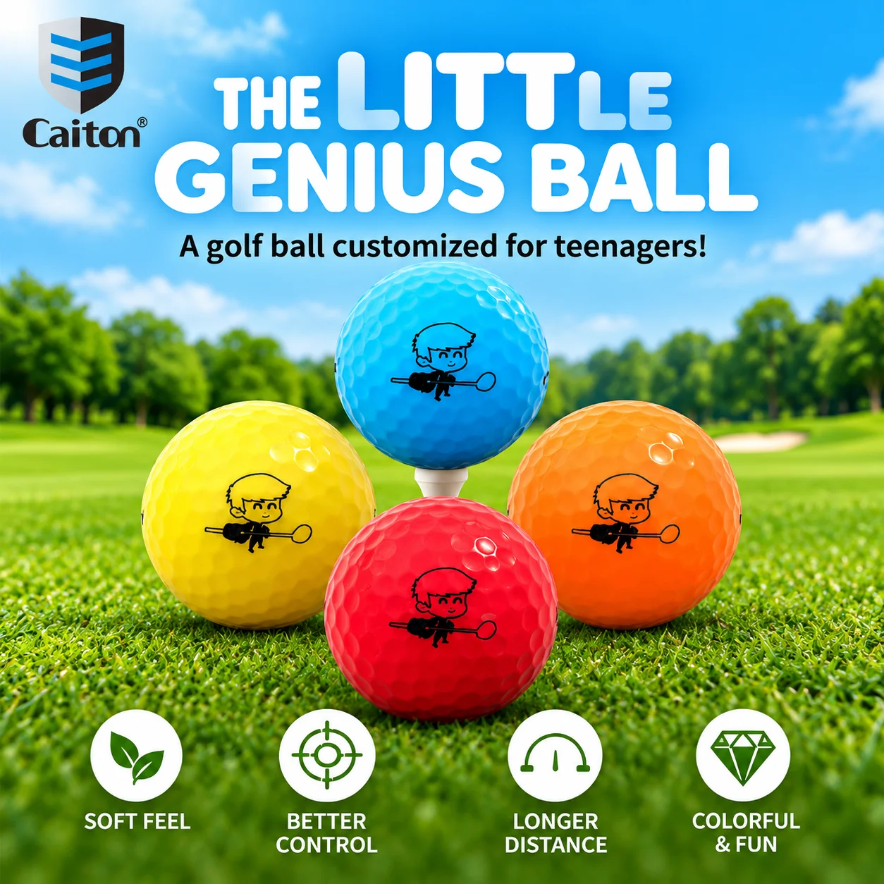 Caiton Junior Golf Balls 2 Layer Practice Balls, Cartoon Print Kids Golf Balls, Soft Feel Training Golf Balls, 3pcs/12pcs Option
