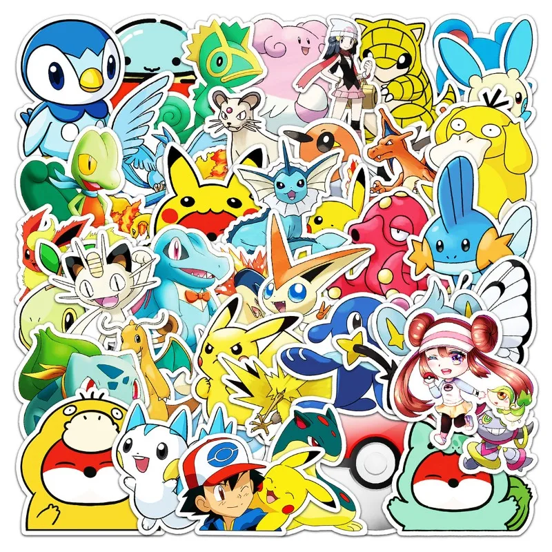 50 Uds. De pegatinas de Pokémon bonitas de dibujos animados, funda para teléfono móvil, taza de agua, equipaje, cuaderno, coche eléctrico, decoración de guitarra, pegatinas al por mayor