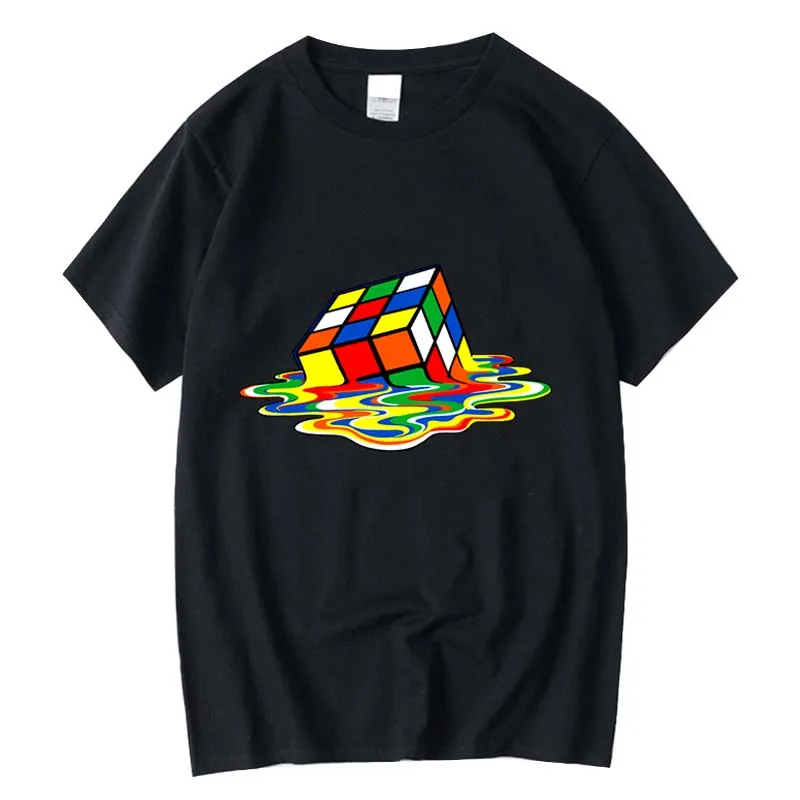 XIN  High Quality 100% Cotton Men's T-Shirt with Magic Square Pattern Customizable Hand-Painted Design