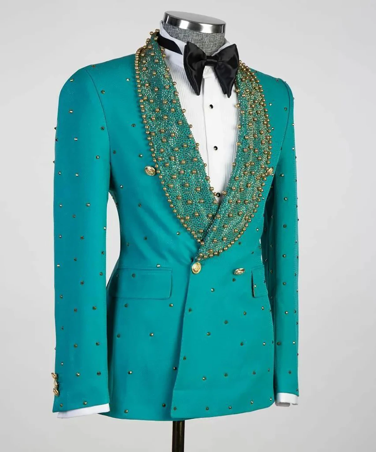 Costumes de smoking brillants pour hommes, blazer de marié sur mesure, revers châle avec perles, poches croisées, mode de luxe, 1 pièce