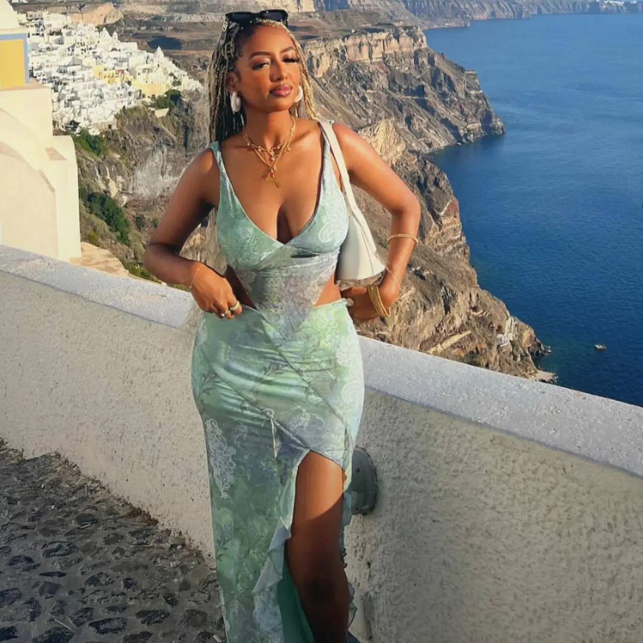 Fashionable Printed Irregular Top, Sexy Little Tank Top, Backless Lace-up Slit Bodycon Skirt Set