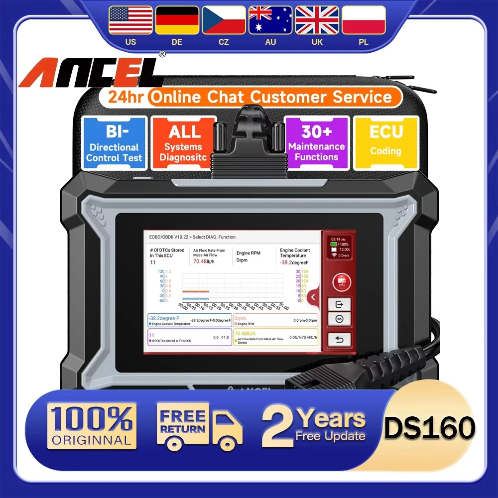 

OBD2 Car Scanner Diagnostic Tool ANCEL DS160 For KIA Benz Porsche Ford with Code Reader DPF 30+ Reset All system OBDII Tester