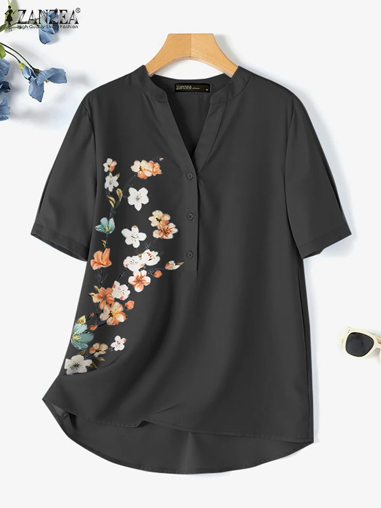 

ZANZEA Vintage V Neck Short Sleeve Floral Printed Tops Tunic Casual Shirt Work Blusas Femininas 2024 Summer Women Fashion Blouse